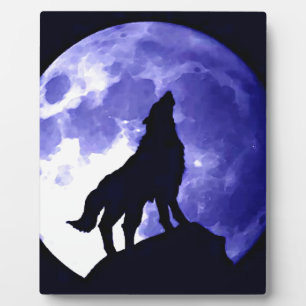 Plaque Photo Wolf Silhouette & Pleine lune