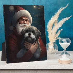 Plaque Photo Yorkipoo avec le Père Noël Noël Festif