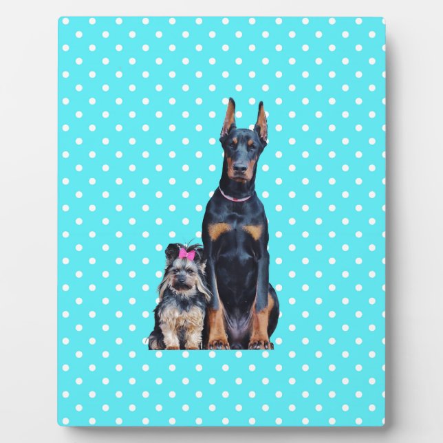 Plaque Photo Yorkshire Terrier Doberman Pois bleus (Devant)