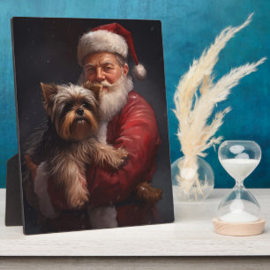Plaque Photo Yorkshire Terrier Santa Claus Festive Noël