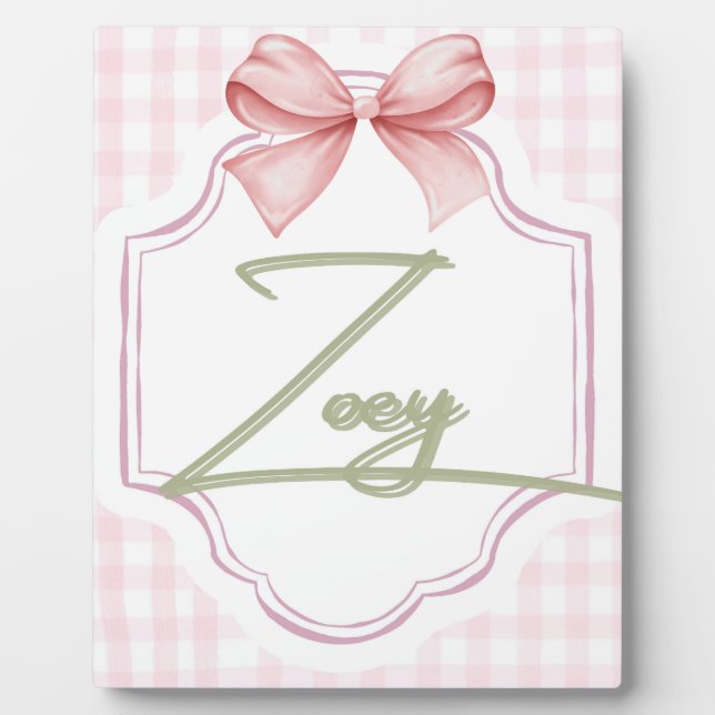 Plaque Photo Zoey Baby Girl Nursery Bow&En vichy personnalisé (Devant)