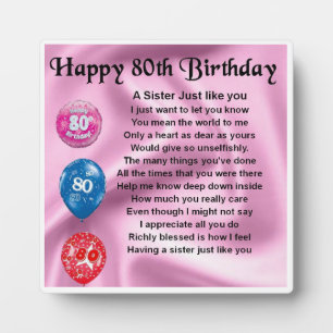 Plaque Poem 80th Birthday Sister