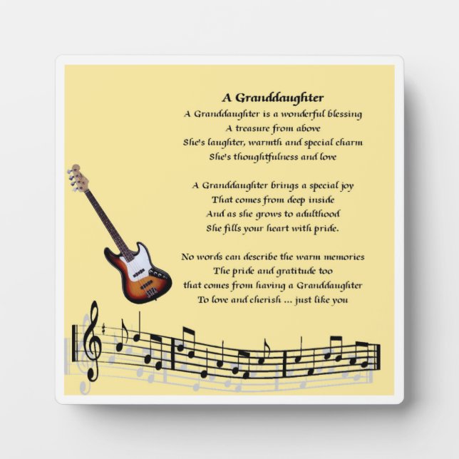 Plaque Poem Grandgirl - Design musical (Devant)