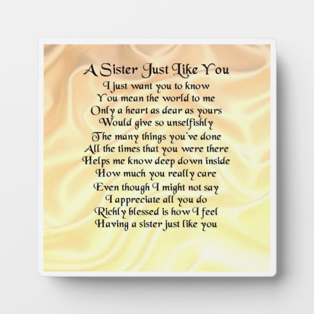 Plaque Poem Soeur - Design Crème Soie (Devant)