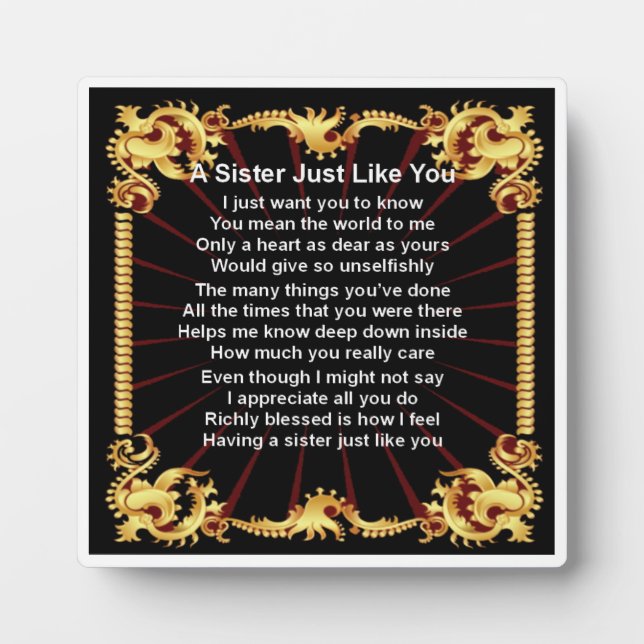 Plaque Poem Soeur - Design noir (Devant)