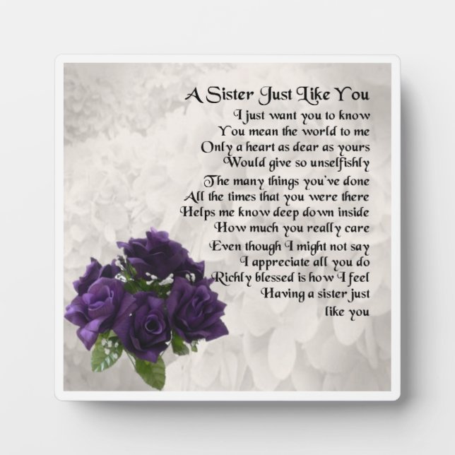 Plaque Poem Soeur - Design Rose violet (Devant)