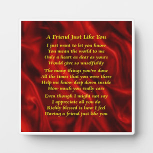 Plaque poème ami - Design en soie rouge