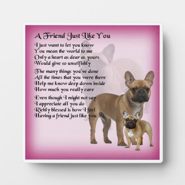 Plaque poème de l'ami - French Bulldog Design (Devant)