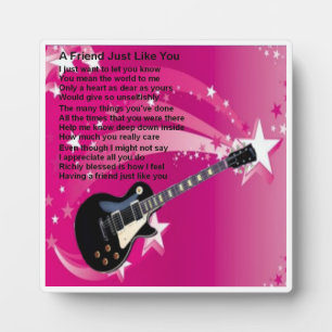 Plaque poème de l'ami - Guitare rose design