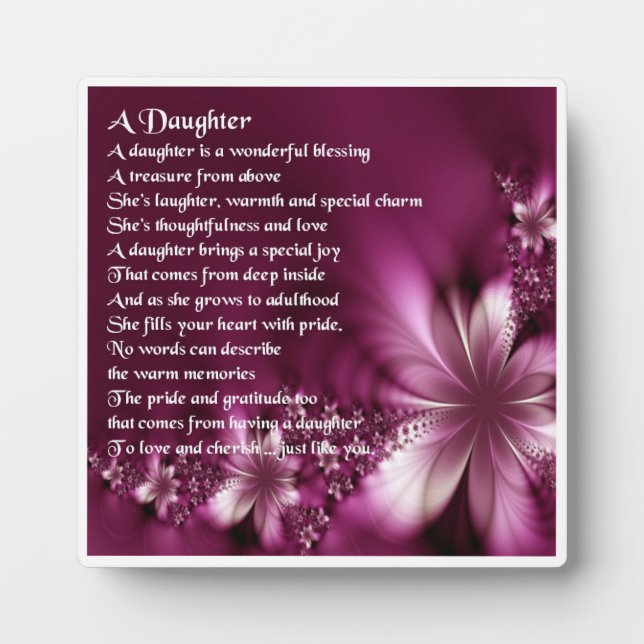 Plaque poème fille - Design de fleurs (Devant)