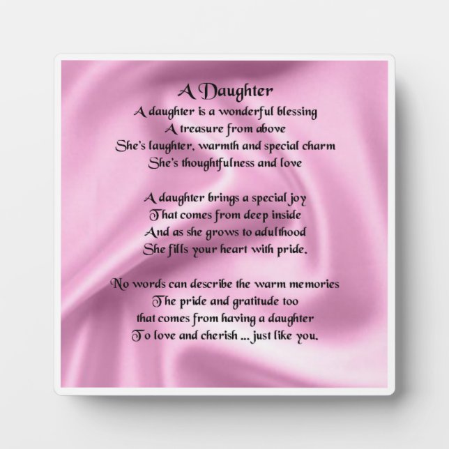 Plaque poème fille - Design en soie rose (Devant)