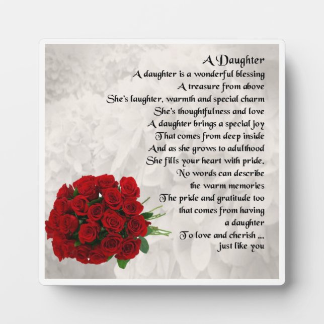 Plaque poème fille - Roses rouges Design (Devant)