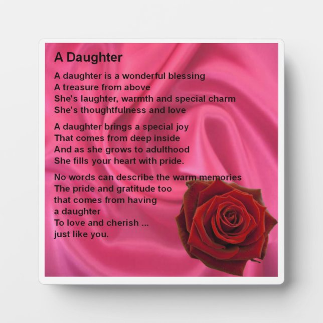Plaque poème fille - Soie rose et design Rose (Devant)