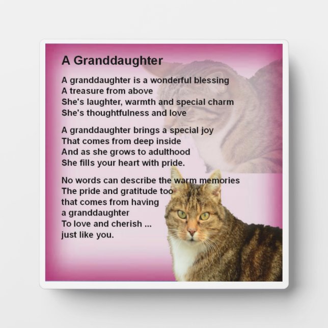 Plaque Poème Grandgirl - Design Chat (Devant)