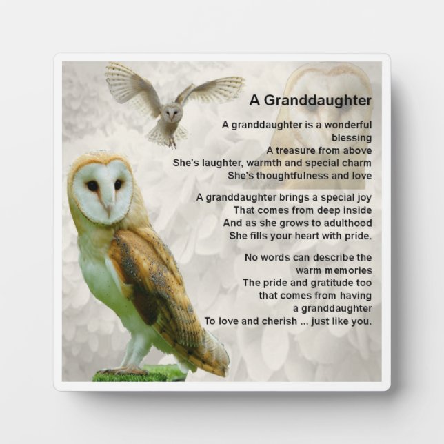 Plaque Poème Grandgirl - Design de hibou (Devant)