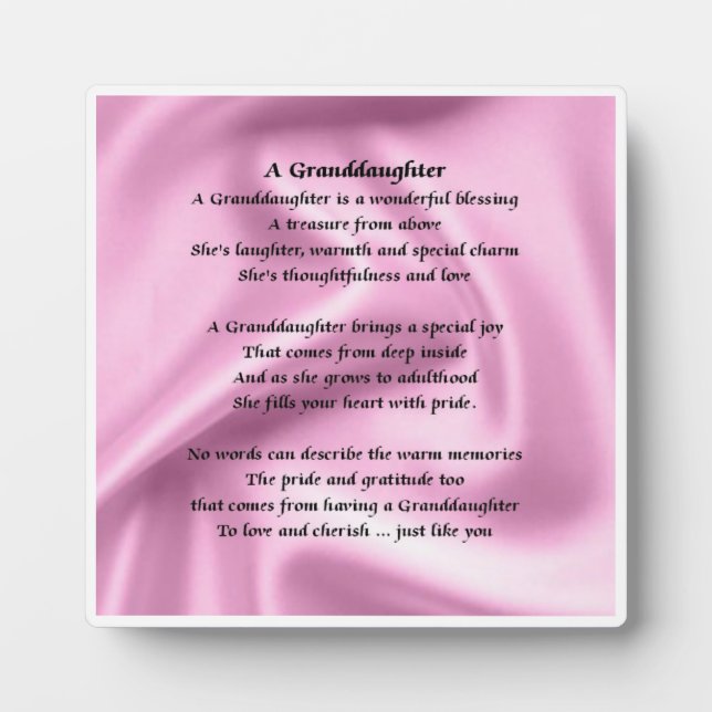 Plaque poème Grandgirl - Design en soie rose (Devant)
