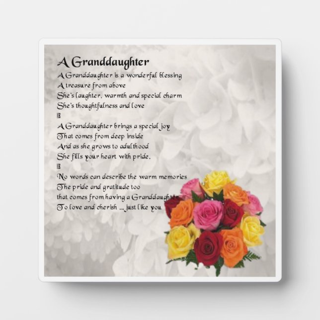 Plaque Poème Grandgirl - Design Fleurs (Devant)