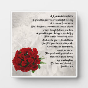 Plaque Poème Grandgirl - Red Roses Design