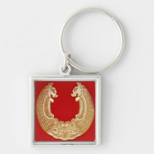 Plaque with two dragons and a Tao-tie mask Keychain