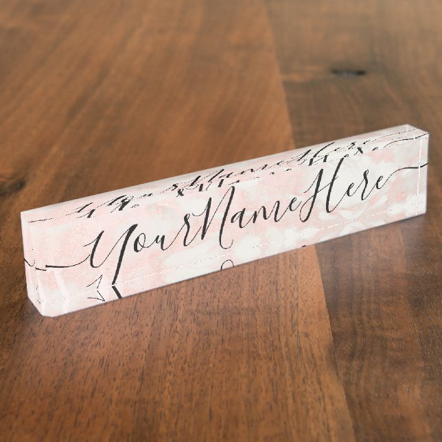 Plaques de nom de marbre or rose avec texte de scr (Taille)