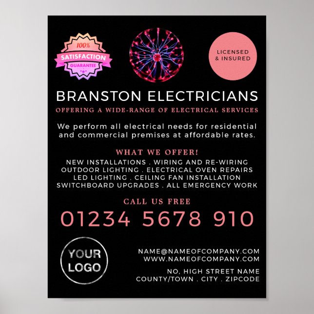 Plasma Ball, Electrician Advertising Poster (Front)