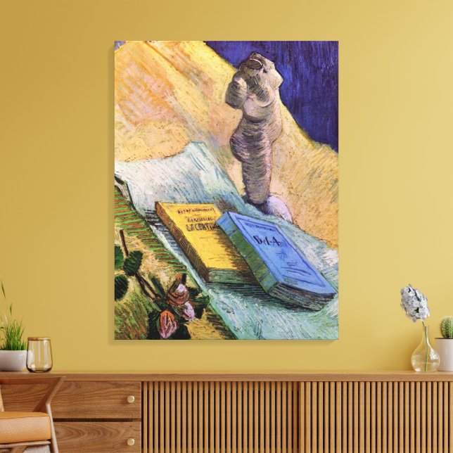 Plaster Statuette Rose and Novels Vincent van Gogh Canvas Print (Insitu(LivingRoom))