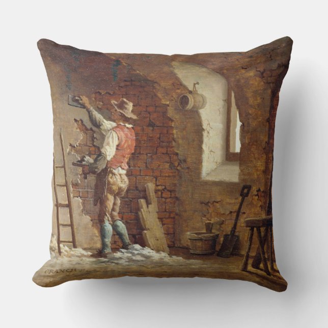 Plasterer, c.1807 (oil on panel) throw pillow (Front)