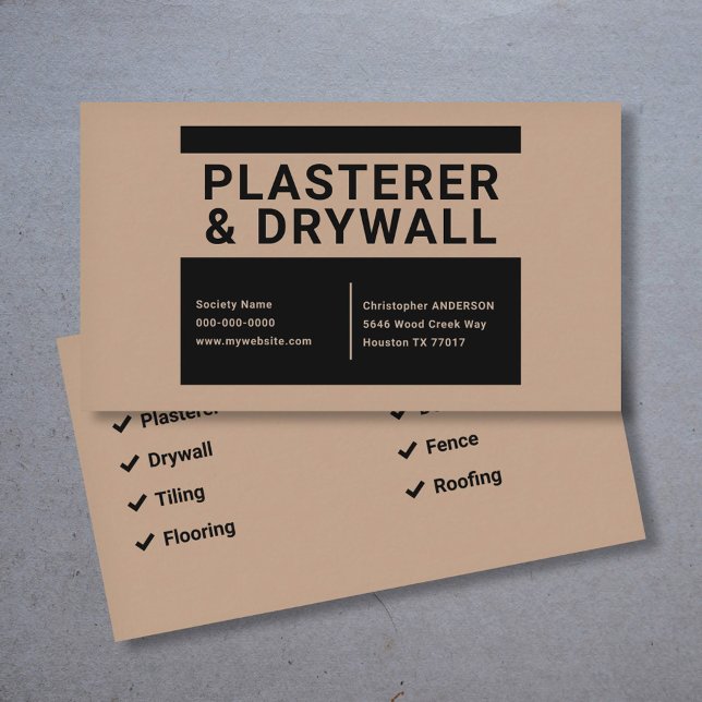 Plasterer & Drywall - Black & Brown Business Card (Plasterer & Drywall - Black & Brown Business Card)