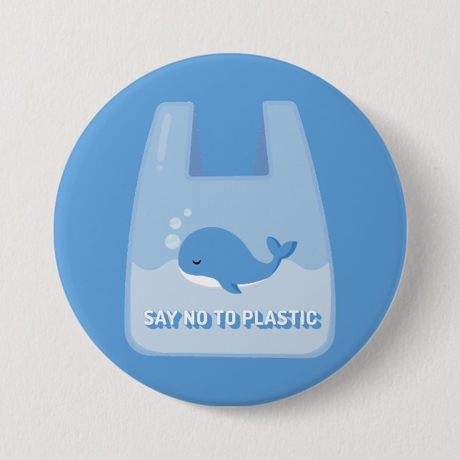 Plastic Bag Free Day, whale 3 Inch Round Button (Front)