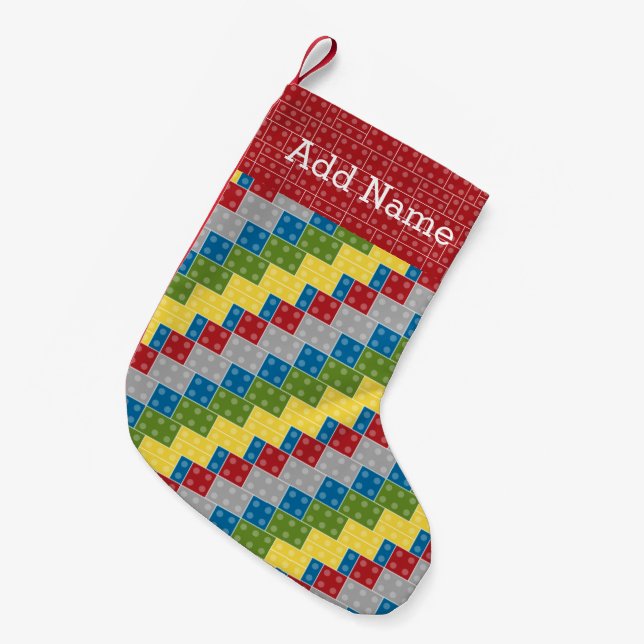 Plastic Blocks Pattern Illustration Small Christmas Stocking (Front (Hanging))