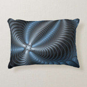 Plastic Blue Grey 3D Fractal Art Modern Abstract Accent Pillow