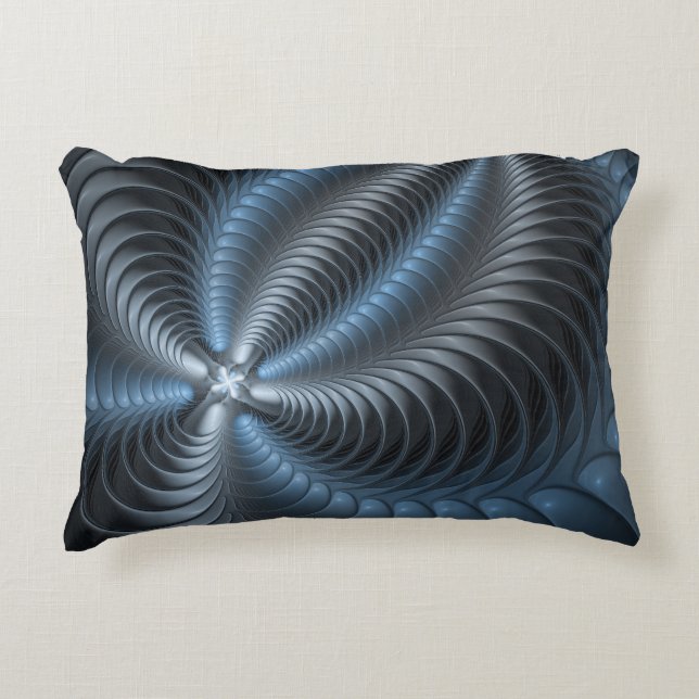 Plastic Blue Grey 3D Fractal Art Modern Abstract Accent Pillow (Front)