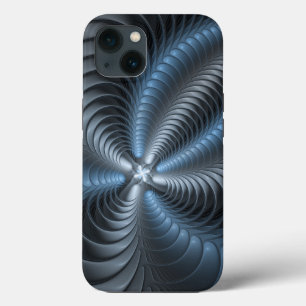 Plastic Blue Grey 3D Fractal Art Modern Abstract iPhone 13 Case