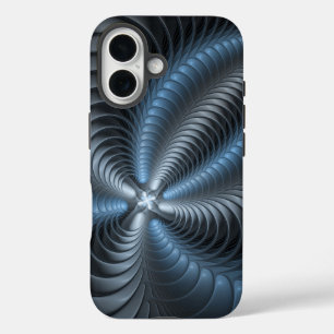 Plastic Blue Grey 3D Fractal Art Modern Abstract iPhone 16 Case