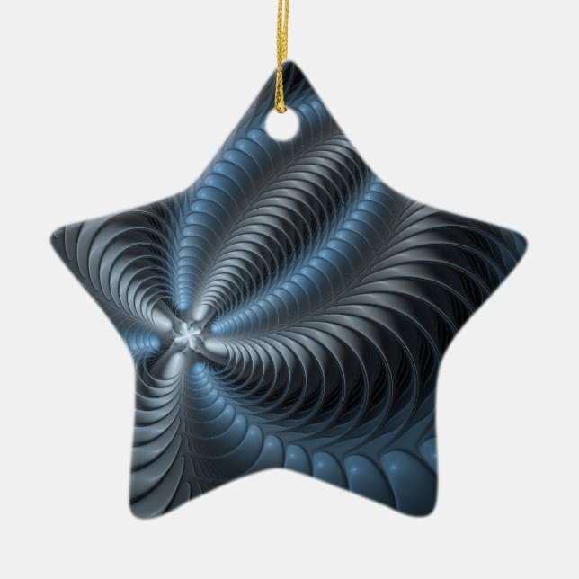 Plastic Blue Grey 3D Fractal Art Modern Abstract Ceramic Ornament (Front)