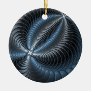 Plastic Blue Grey 3D Fractal Art Modern Abstract Ceramic Ornament