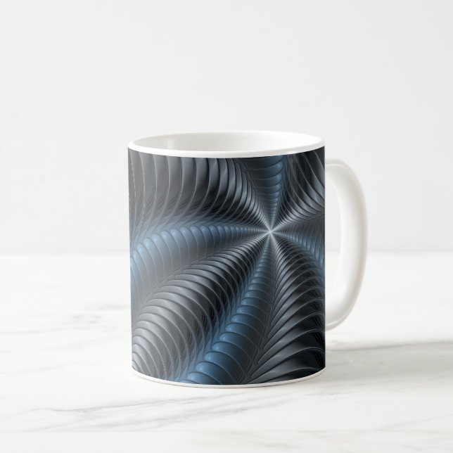 Plastic Blue Grey 3D Fractal Art Modern Abstract Coffee Mug (Front Right)