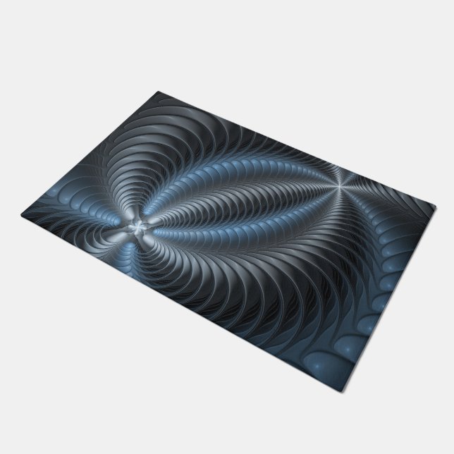 Plastic Blue Grey 3D Fractal Art Modern Abstract Doormat (Angled)