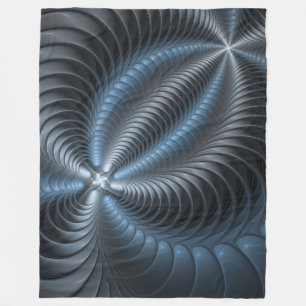 Plastic Blue Grey 3D Fractal Art Modern Abstract Fleece Blanket