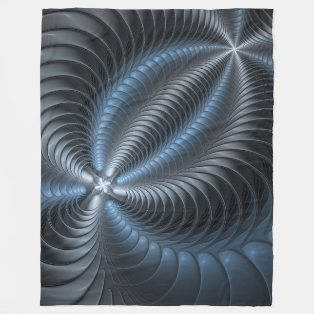 Plastic Blue Grey 3D Fractal Art Modern Abstract Fleece Blanket (Front)