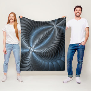 Plastic Blue Grey 3D Fractal Art Modern Abstract Fleece Blanket