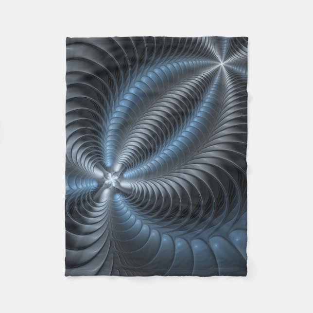 Plastic Blue Grey 3D Fractal Art Modern Abstract Fleece Blanket (Front)