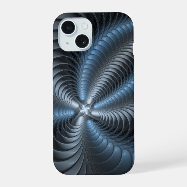 Plastic Blue Grey 3D Fractal Art Modern Abstract iPhone 15 Case (Back)