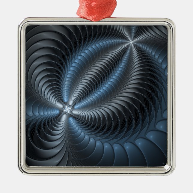 Plastic Blue Grey 3D Fractal Art Modern Abstract Metal Ornament (Front)