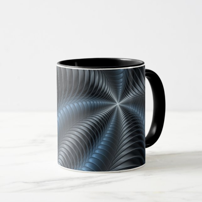 Plastic Blue Grey 3D Fractal Art Modern Abstract Mug (Front Right)