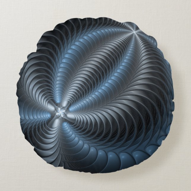 Plastic Blue Grey 3D Fractal Art Modern Abstract Round Pillow (Front)