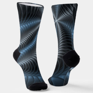 Plastic Blue Grey 3D Fractal Art Modern Abstract Socks