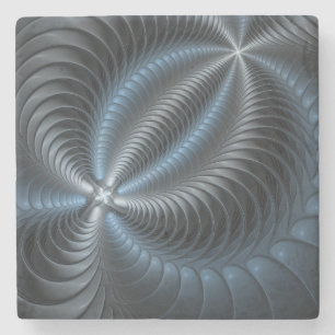 Plastic Blue Grey 3D Fractal Art Modern Abstract Stone Coaster