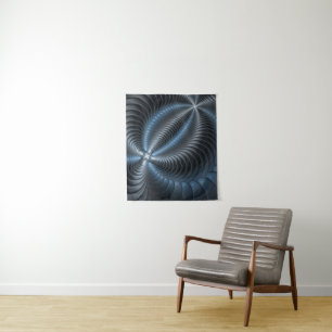 Plastic Blue Grey 3D Fractal Art Modern Abstract Tapestry