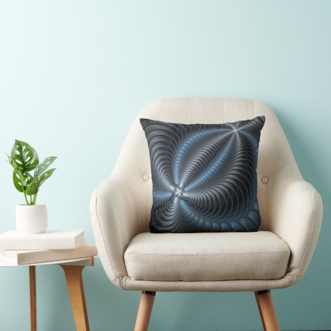 Plastic Blue Grey 3D Fractal Art Modern Abstract Throw Pillow (Chair)
